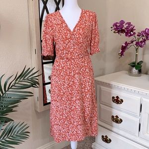 Orange Floral Wrap Dress